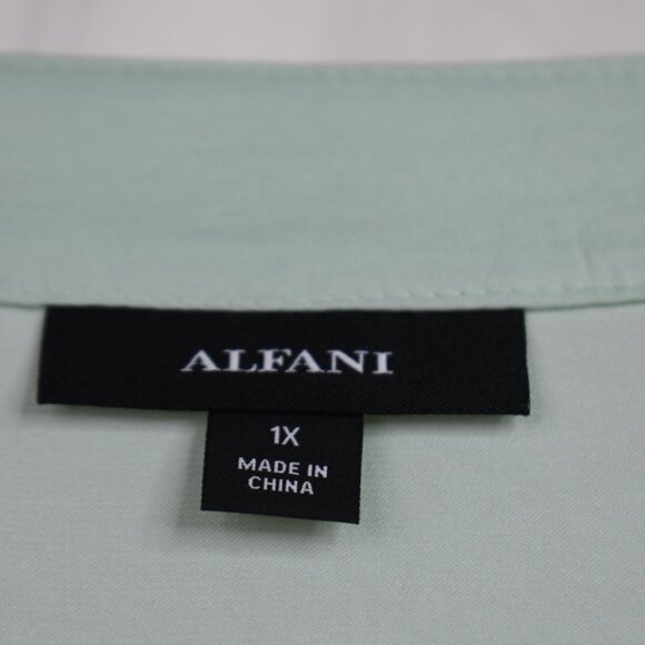 Alfani Blouse 1X Womens Mint Green V Neck Button Down Long Sleeve Polyester - Picture 4 of 10
